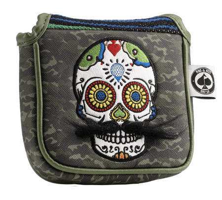 Mustache Sugar Skull - Mallet Putter Cover Green Camo - Get Tight Gear