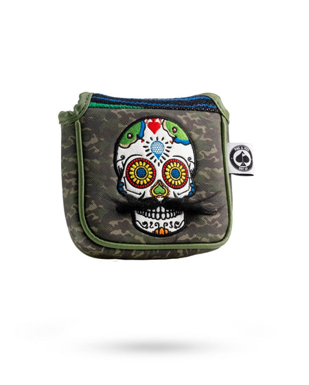 Mustache Sugar Skull - Mallet Putter Cover Green Camo - Get Tight Gear