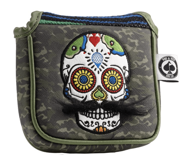 Mustache Sugar Skull - Mallet Putter Cover Green Camo - Get Tight Gear