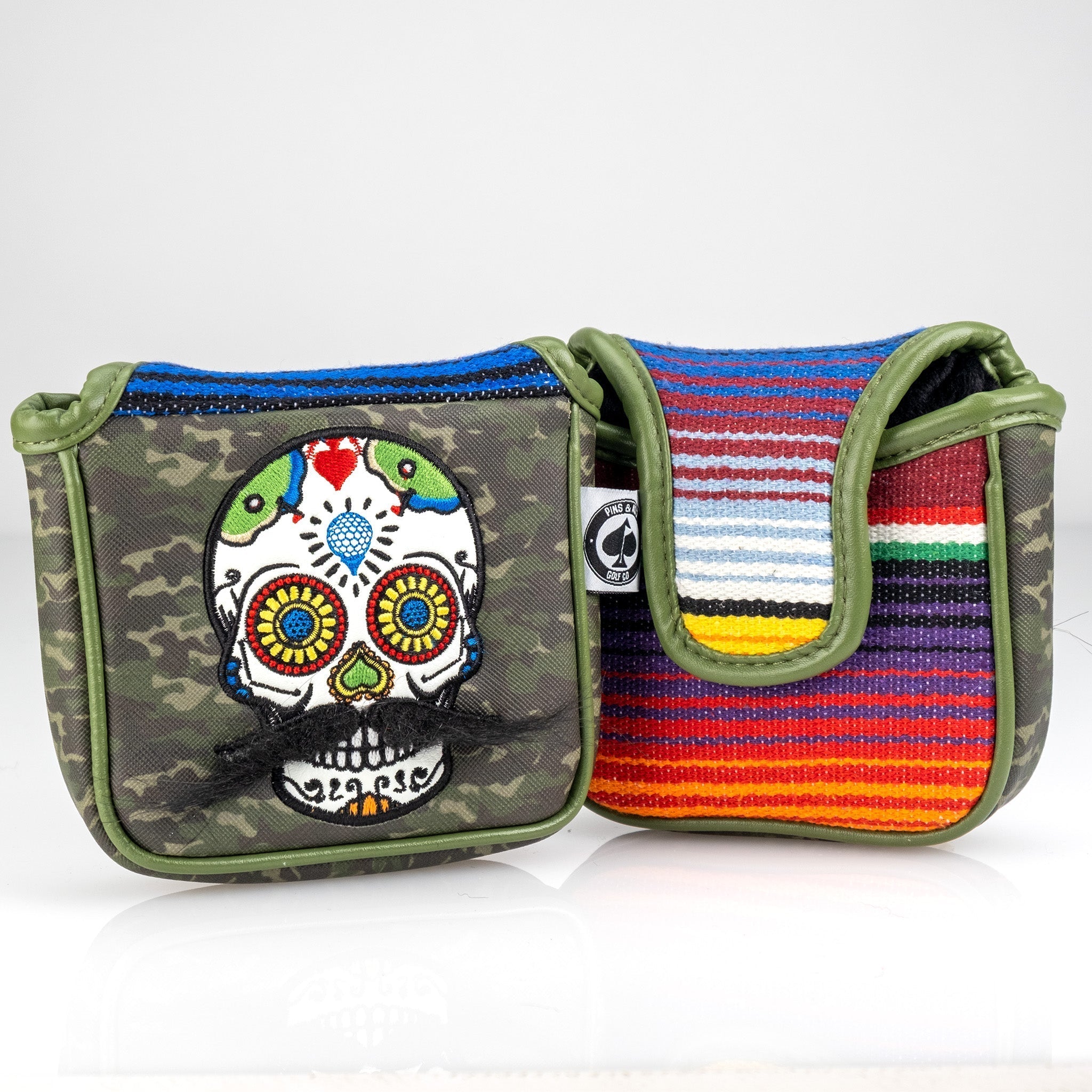 Mustache Sugar Skull - Mallet Putter Cover Green Camo - Get Tight Gear