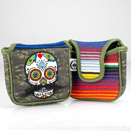 Mustache Sugar Skull - Mallet Putter Cover Green Camo - Get Tight Gear