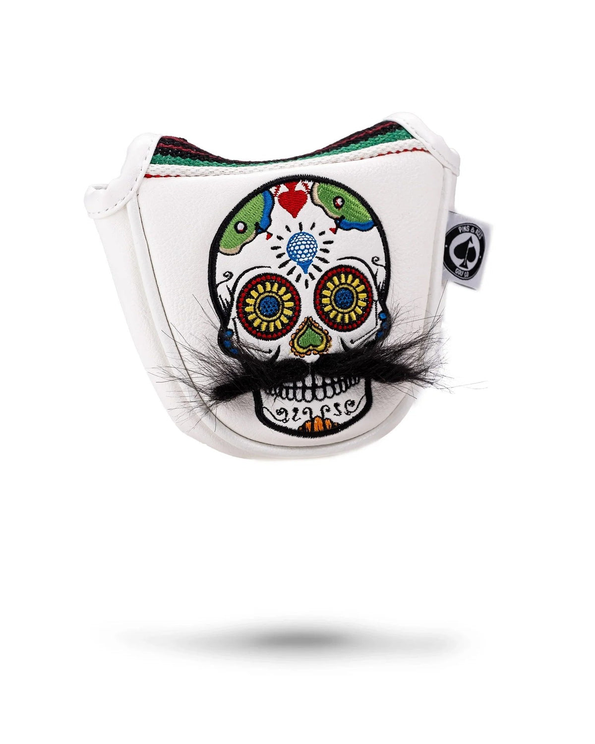 Mustache Sugar Skull - Mallet Putter Cover White - Get Tight Gear