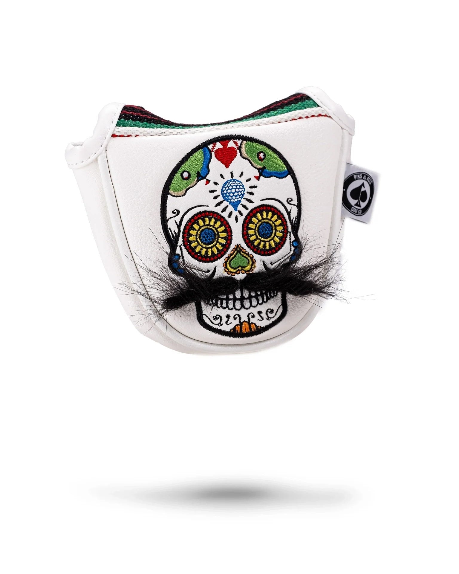 Mustache Sugar Skull - Mallet Putter Cover White - Get Tight Gear