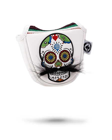 Mustache Sugar Skull - Mallet Putter Cover White - Get Tight Gear
