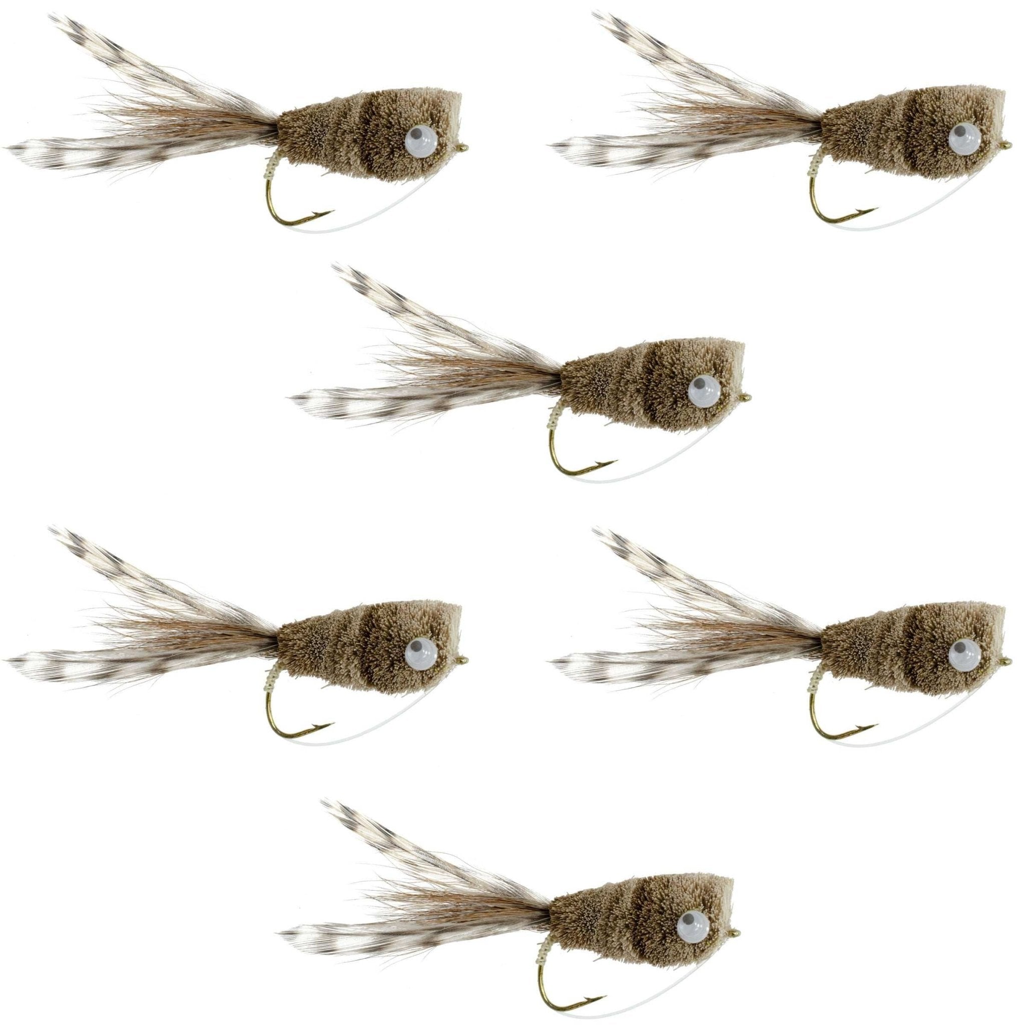 Natural Deer Hair and Grizzly Bass Popper 6 Flies Hook Size 8 Bass Fly Fishing Bug Wide Gape Bass Hooks With Weed Guard - Get Tight Gear