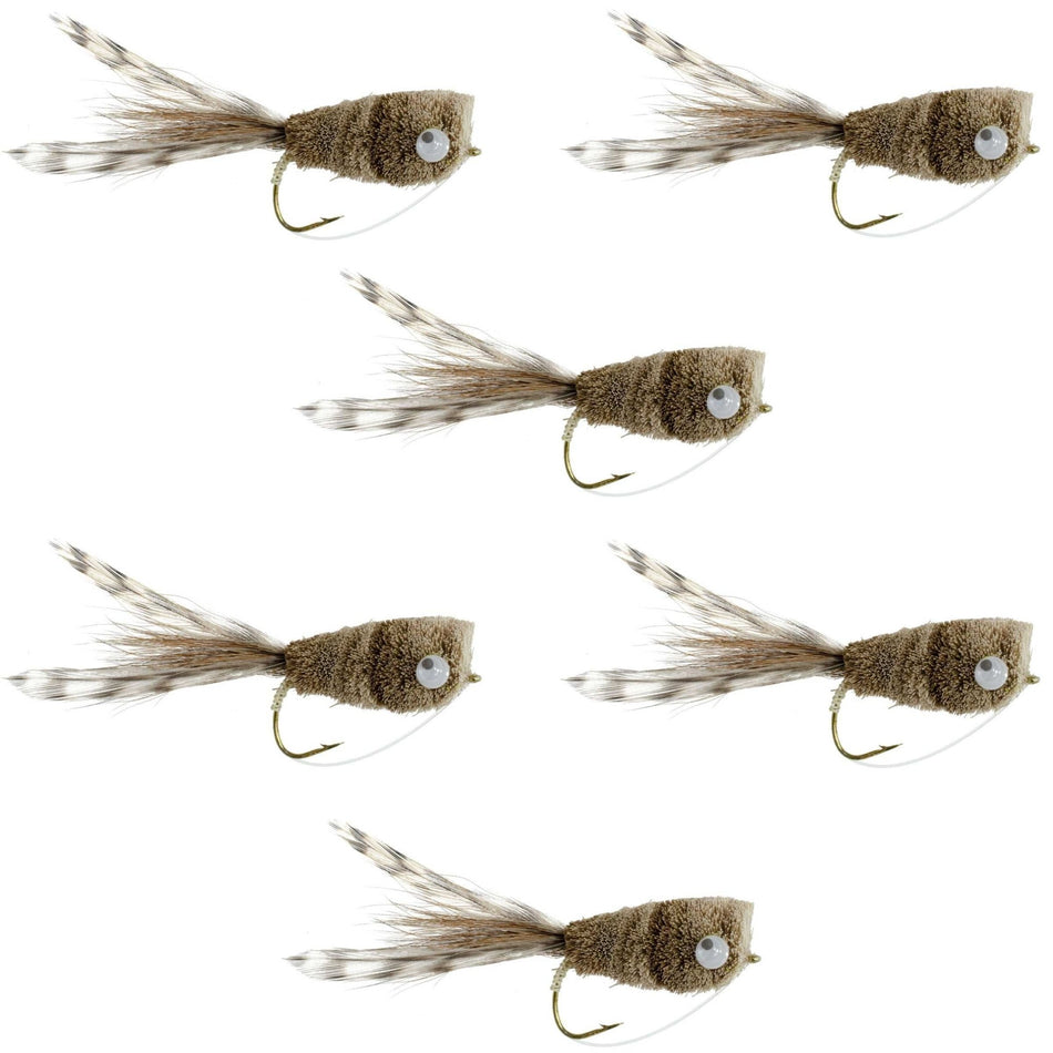 Natural Deer Hair and Grizzly Bass Popper 6 Flies Hook Size 8 Bass Fly Fishing Bug Wide Gape Bass Hooks With Weed Guard - Get Tight Gear