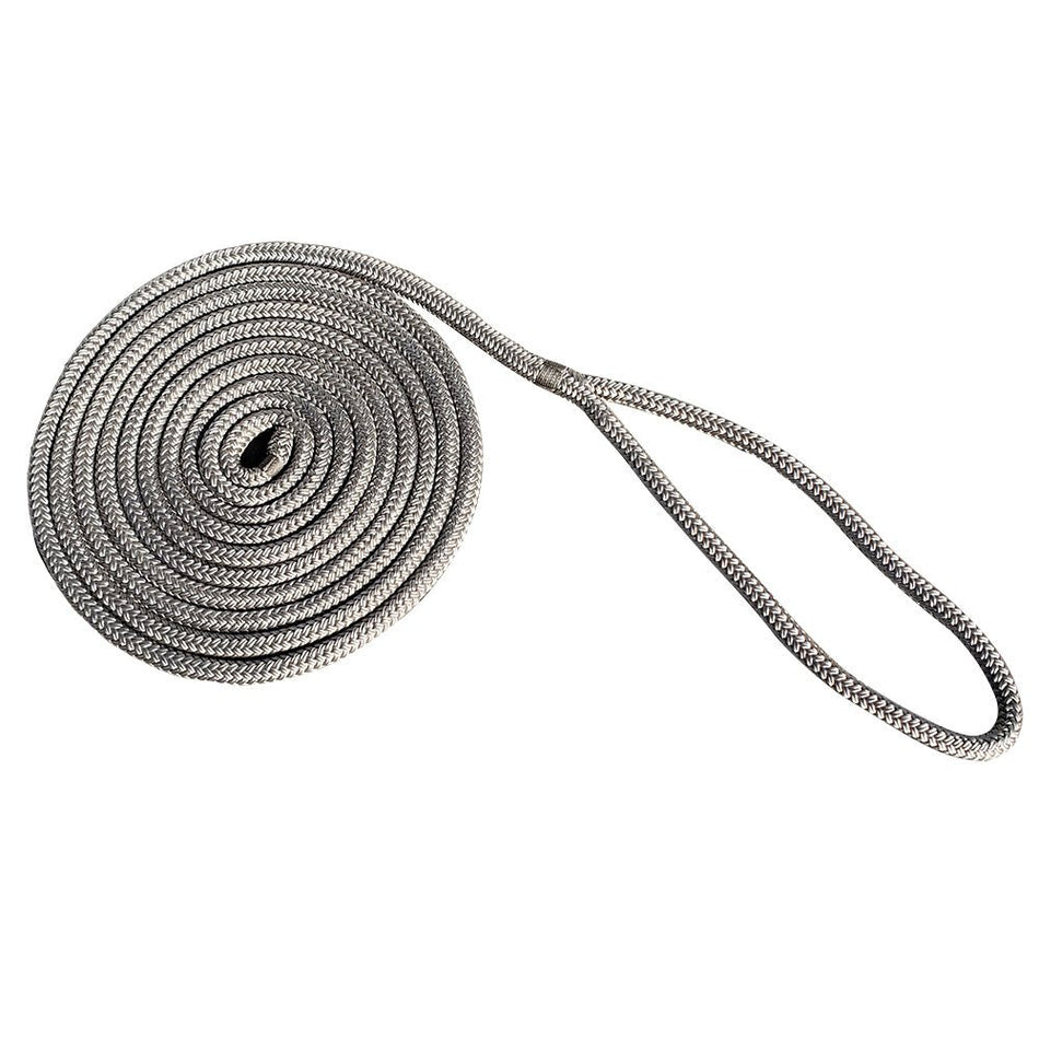 New England Rope 5/8" x 25' Nylon Double Braid Dock Line - Grey - Get Tight Gear