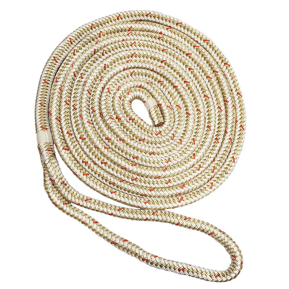 New England Ropes 1/2" Double Braid Dock Line - White/Gold w/Tracer - 25' - Get Tight Gear