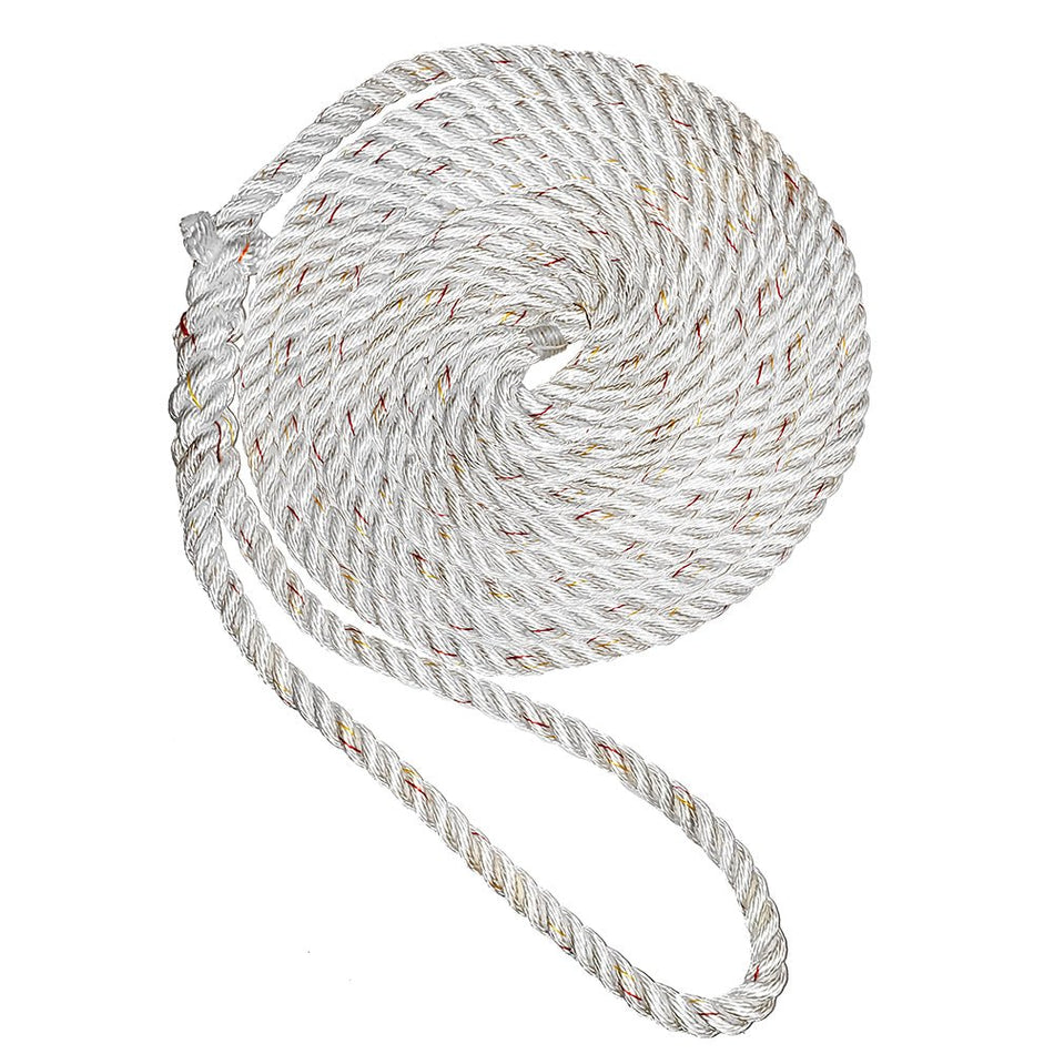 New England Ropes 1/2" Premium 3 - Strand Dock Line - White w/Tracer - 15' - Get Tight Gear
