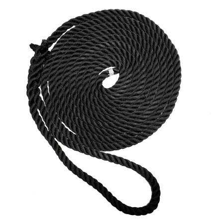 New England Ropes 3/4" Premium 3 - Strand Dock Line - Black - 50' - Get Tight Gear