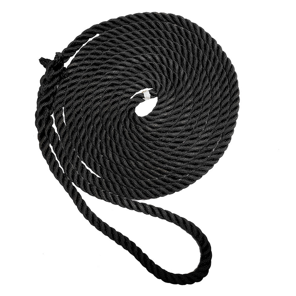 New England Ropes 3/8" Premium 3 - Strand Dock Line - Black - 15' - Get Tight Gear