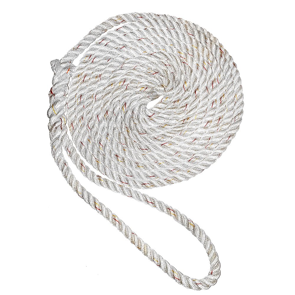 New England Ropes 5/8"Premium 3 - Strand Dock Line - White w/Tracer - 50' - Get Tight Gear