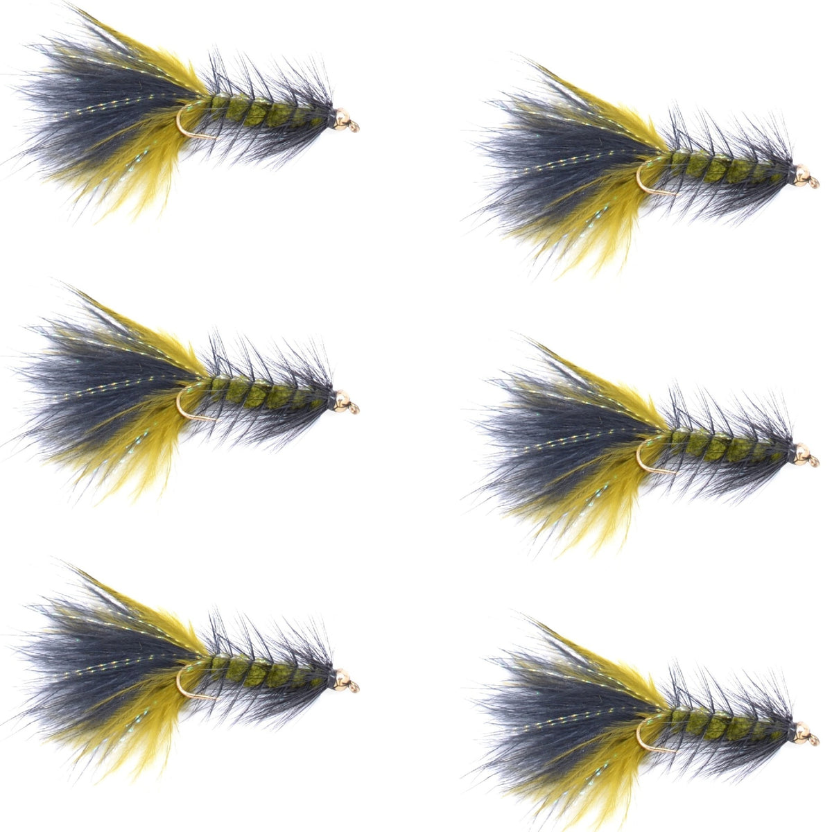 Olive Black Bead Head Crystal Woolly Bugger Classic Streamer Flies - Set of 6 Trout Fly Fishing Flies - Hook Size 4 - Get Tight Gear
