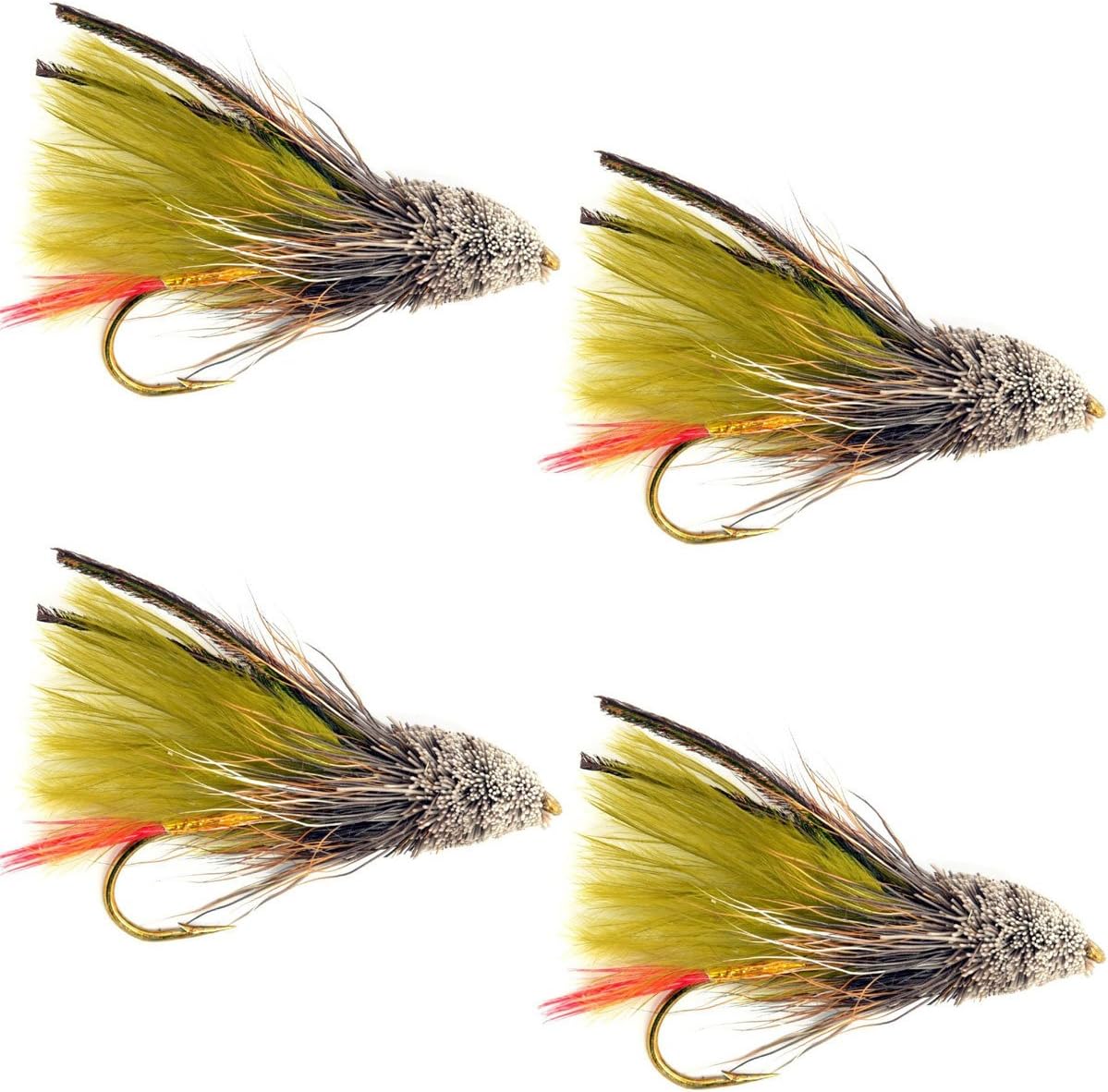 Olive Marabou Muddler Minnow Streamer Flies - 4 Fly Fishing Flies - Hook Size 8 - Get Tight Gear