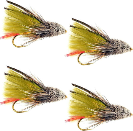 Olive Marabou Muddler Minnow Streamer Flies - 4 Fly Fishing Flies - Hook Size 8 - Get Tight Gear