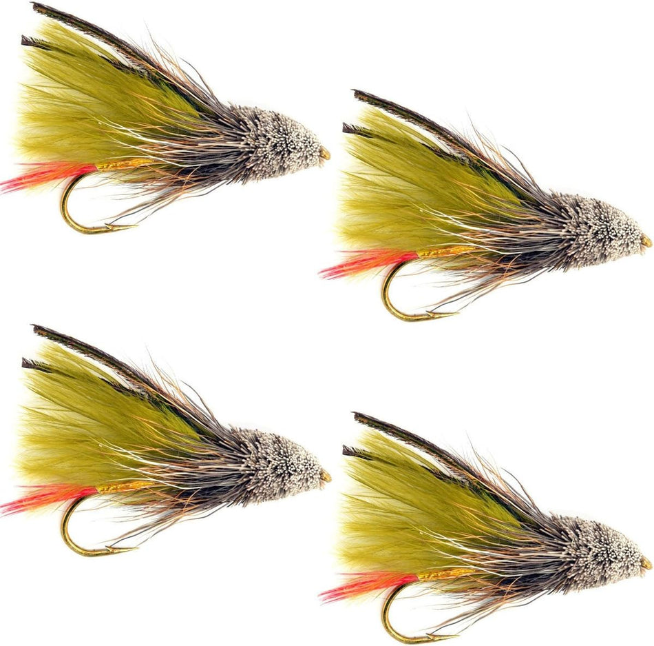Olive Marabou Muddler Minnow Streamer Flies - 4 Fly Fishing Flies - Hook Size 8 - Get Tight Gear