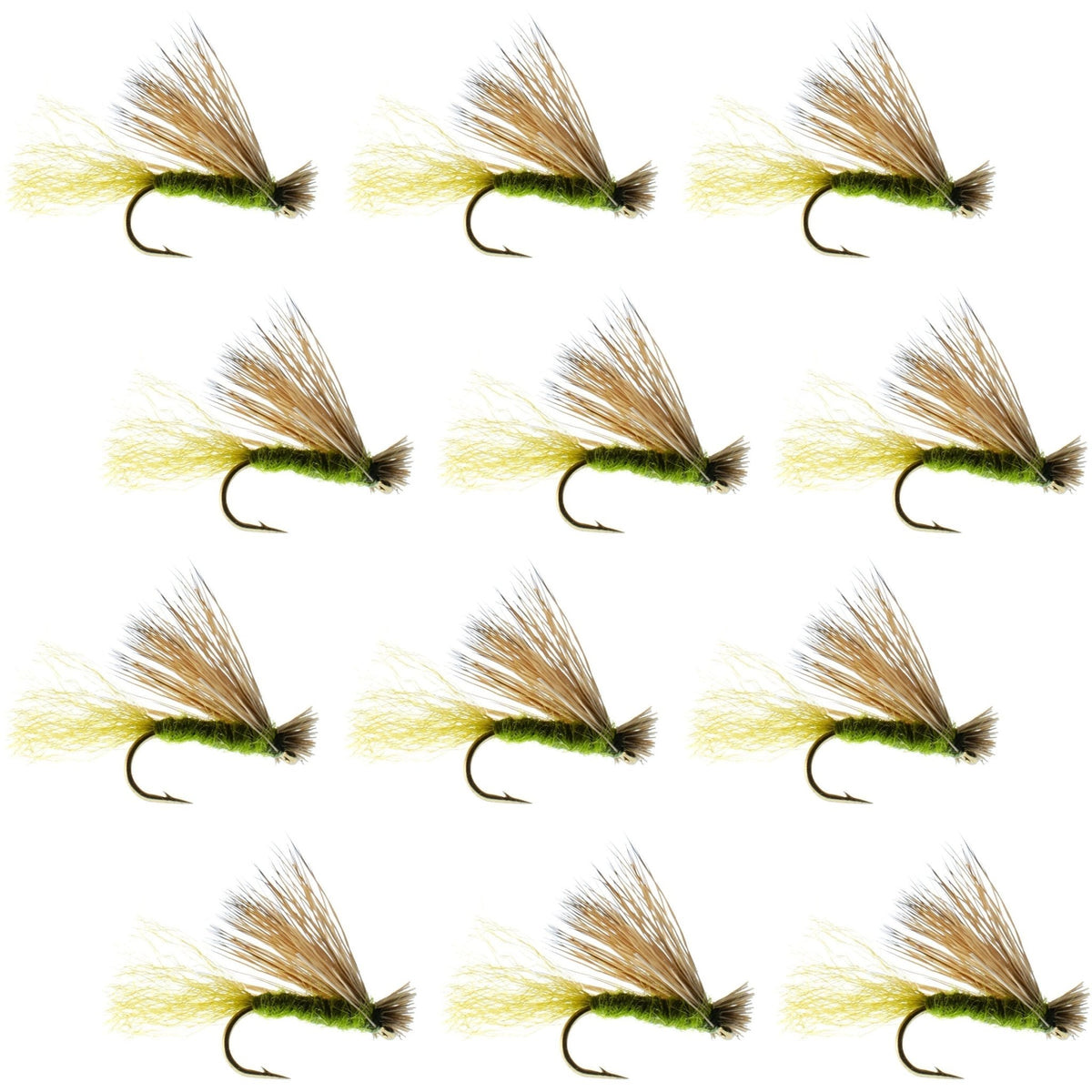 Olive X Caddis Emerging Caddis Adult Trout Dry Fly - 1 Dozen Flies Hook Size 14 - Get Tight Gear