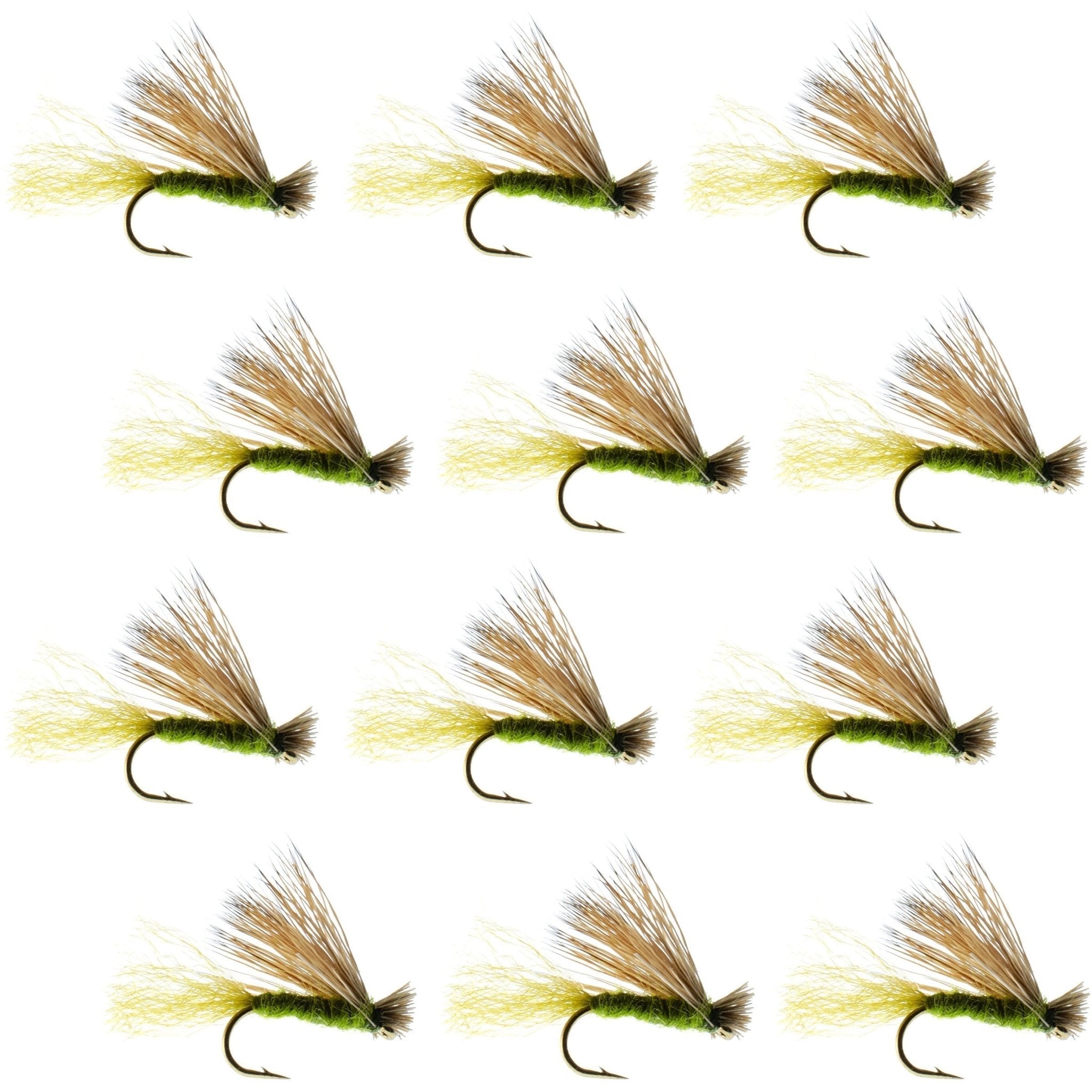 Olive X Caddis Emerging Caddis Adult Trout Dry Fly - 1 Dozen Flies Hook Size 14 - Get Tight Gear