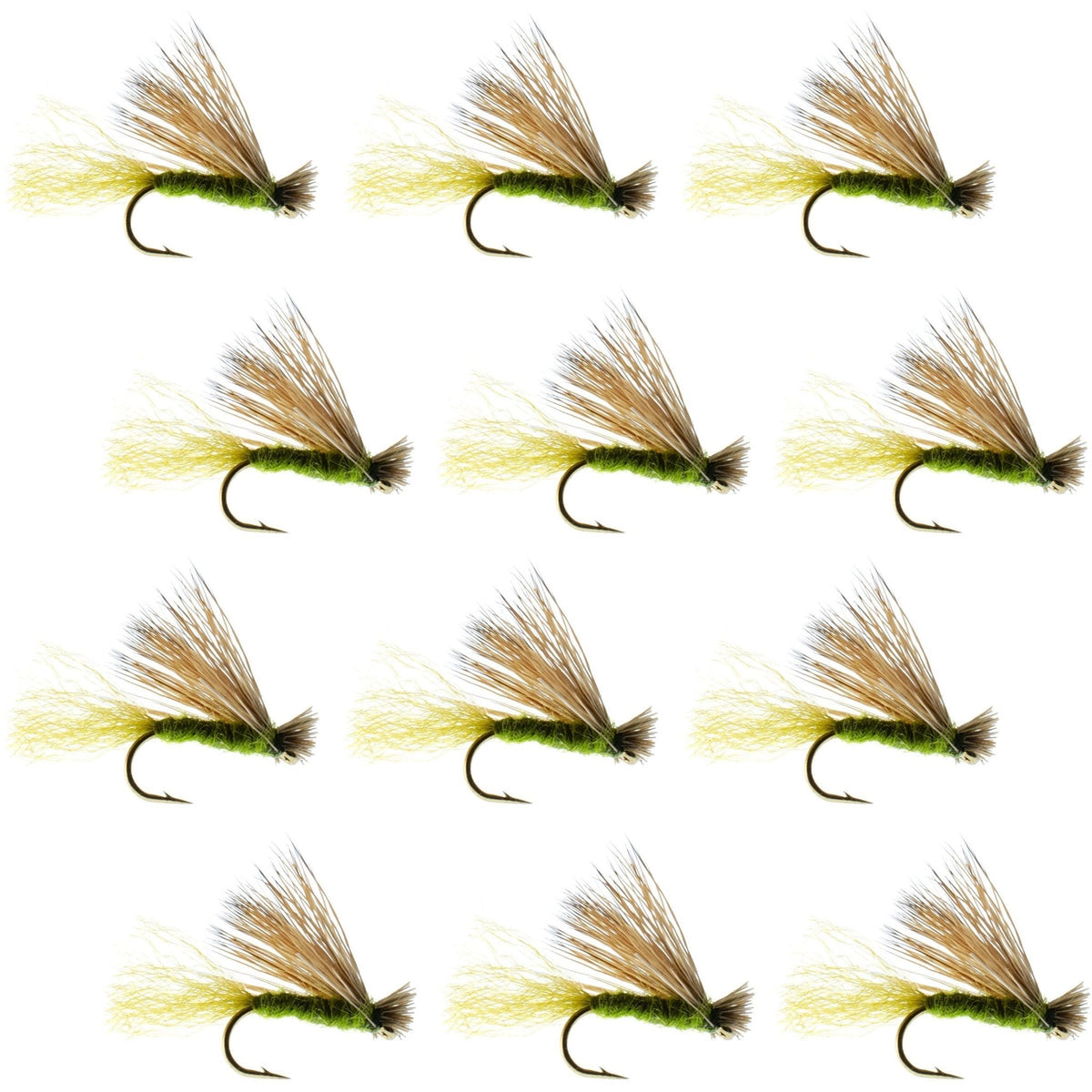 Olive X Caddis Emerging Caddis Adult Trout Dry Fly - 1 Dozen Flies Hook Size 16 - Get Tight Gear
