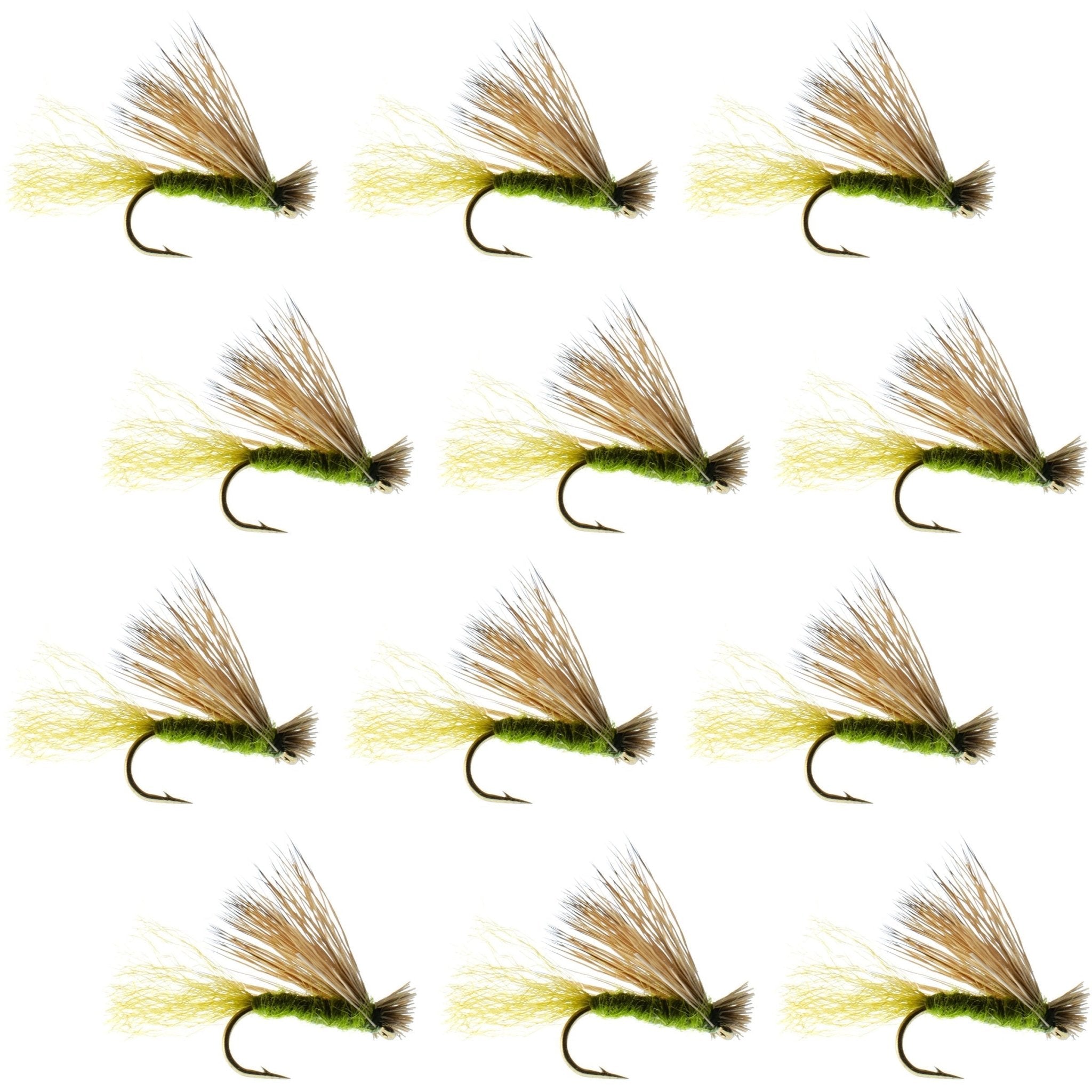 Olive X Caddis Emerging Caddis Adult Trout Dry Fly - 1 Dozen Flies Hook Size 16 - Get Tight Gear
