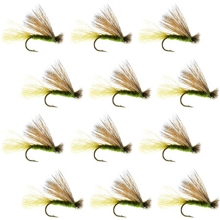 Olive X Caddis Emerging Caddis Adult Trout Dry Fly - 1 Dozen Flies Hook Size 16 - Get Tight Gear