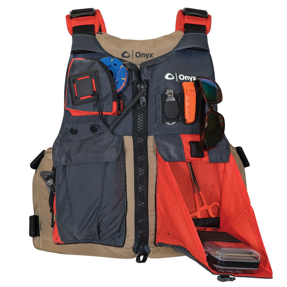 Onyx Kayak Fishing Vest - Adult Universal - Tan/Grey - Get Tight Gear