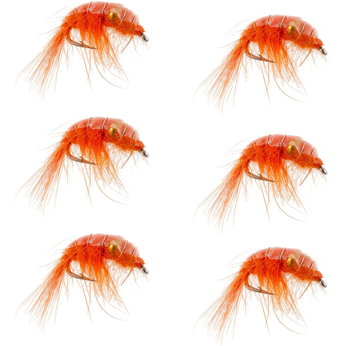 Orange Beaded Shrimp Scud Pattern - 6 Flies - Size 12 - Tailwater Lake Fly Fishing Nymph Flies - Get Tight Gear