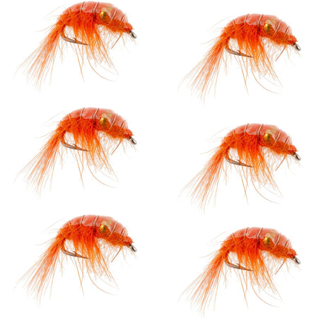 Orange Beaded Shrimp Scud Pattern - 6 Flies - Size 12 - Tailwater Lake Fly Fishing Nymph Flies - Get Tight Gear