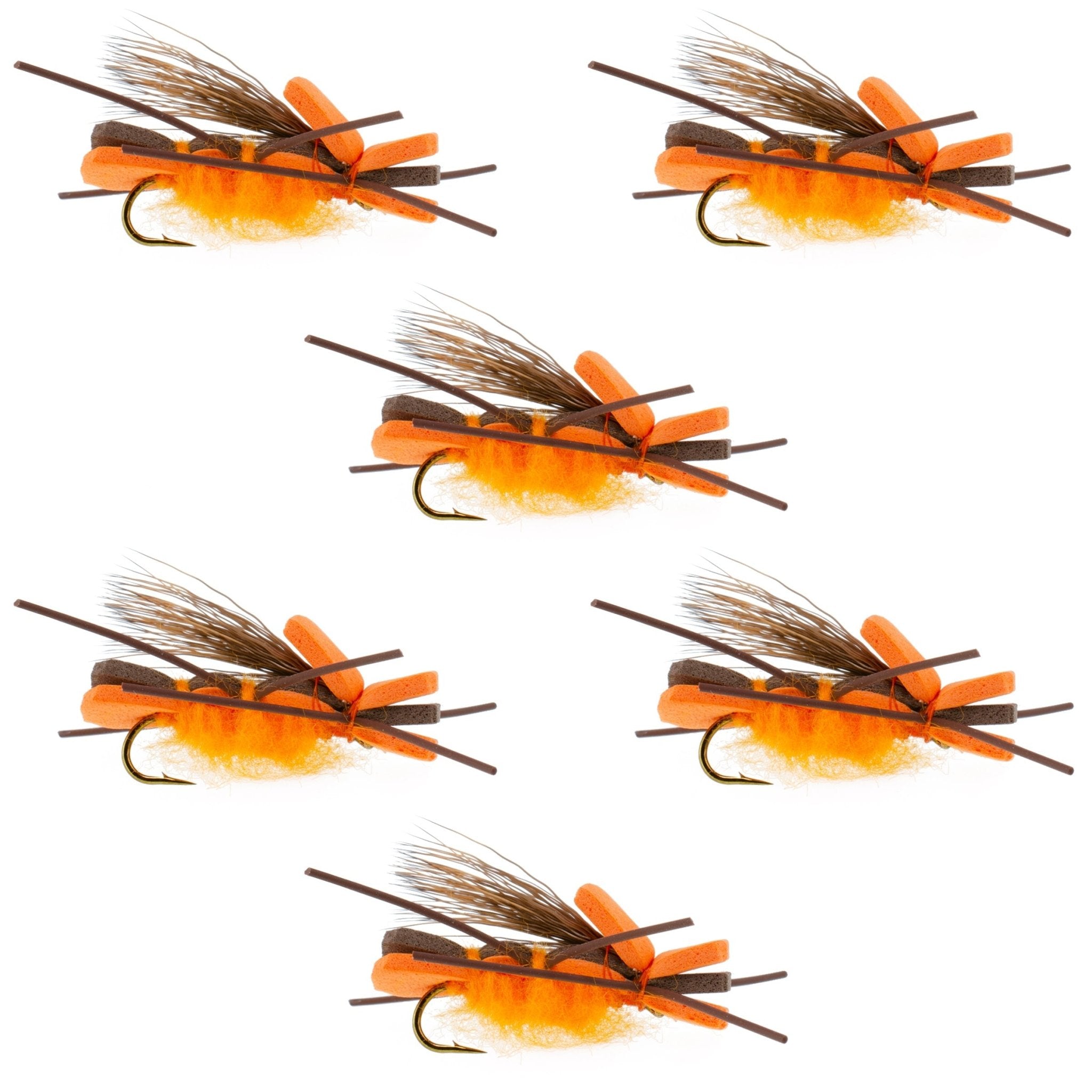 Orange Godzilla Hopper - Foam Grasshopper or Adult Salmonfly Fly Pattern - 6 Flies Hook Size 10 - Get Tight Gear