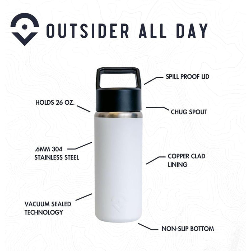 Outsider The All Day Water Bottle White - Get Tight Gear