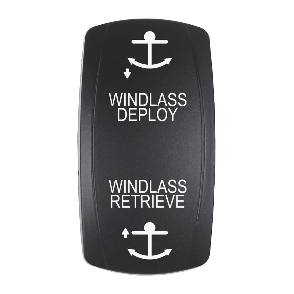 Pacer Actuator - 'WINDLASS DPLY/RTRV' f/V Series Contura Switches - Black - Laser Etched (Top/Bottom Light) - Get Tight Gear