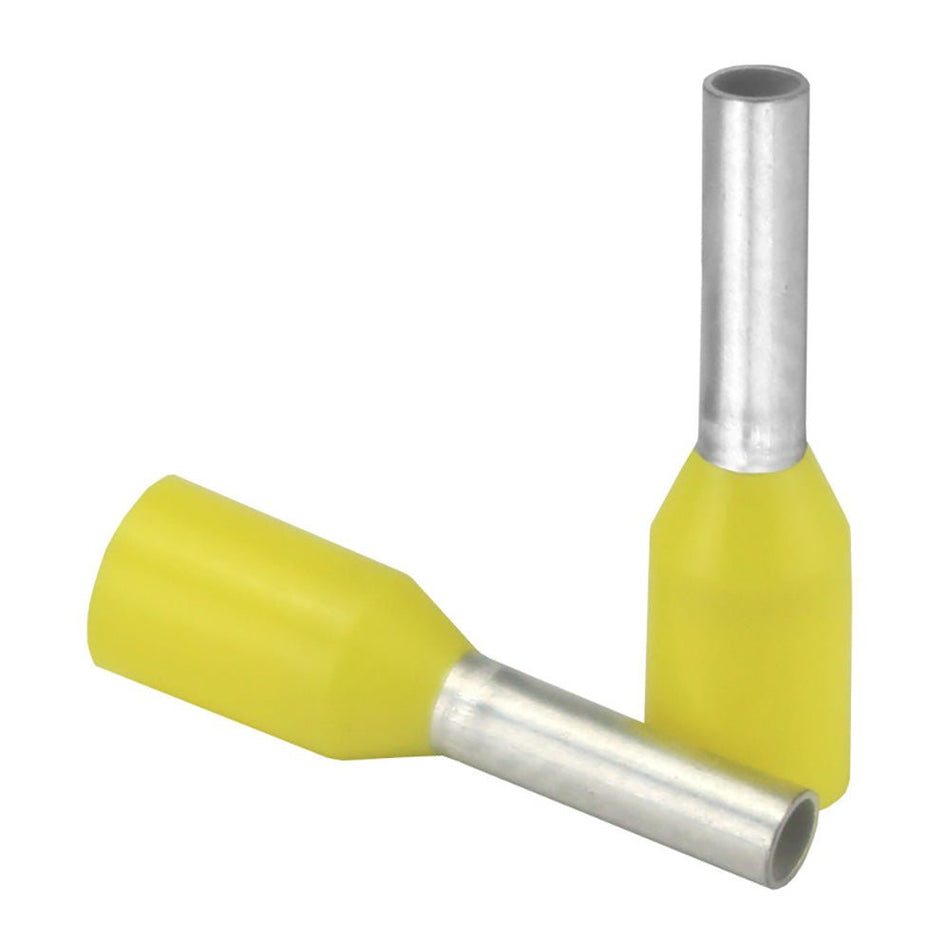 Pacer Yellow 18 AWG Wire Ferrule - 6mm Length - 25 Pack - Get Tight Gear