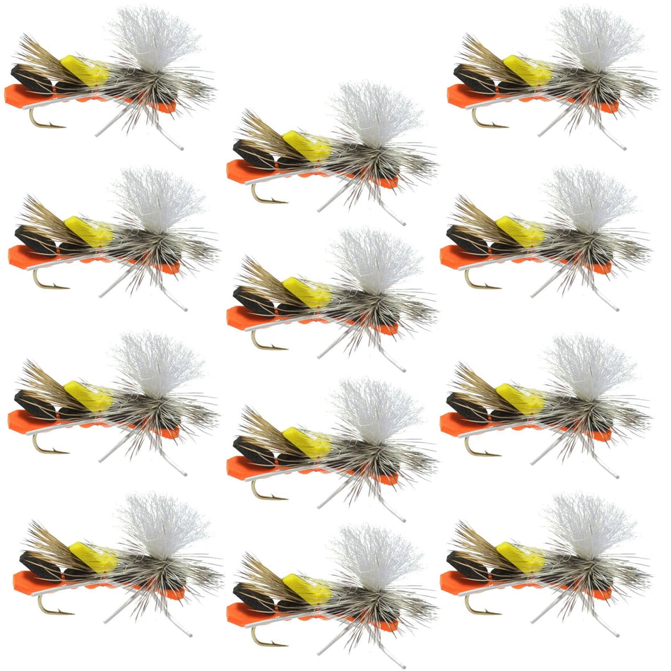 Parachute Chernobyl Ant Black Orange Foam Body Grasshopper Fly - 1 Dozen Flies Hook Size 10 - Get Tight Gear