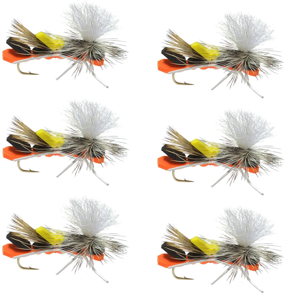 Parachute Chernobyl Ant Black Orange Foam Body Grasshopper Fly - 6 Flies Hook Size 10 - Get Tight Gear
