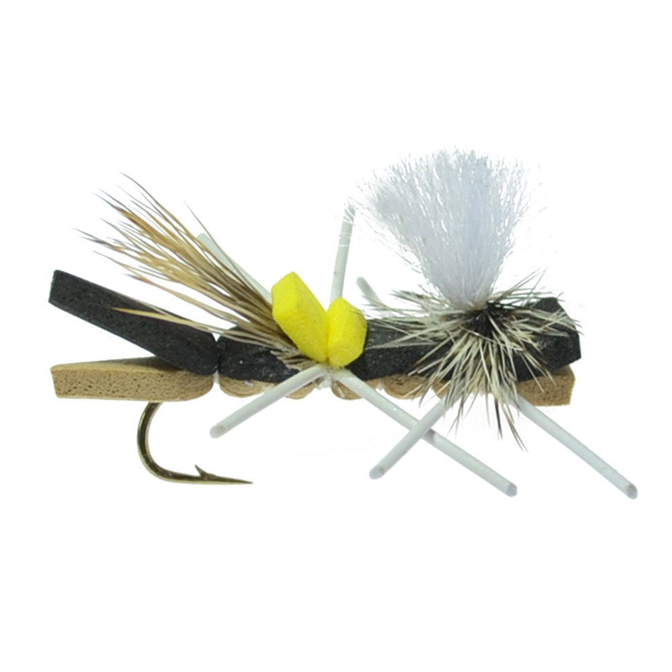 Parachute Chernobyl Ant Black Tan Foam Body Grasshopper Fly 1 Dozen Flies Hook Size 10 - Get Tight Gear