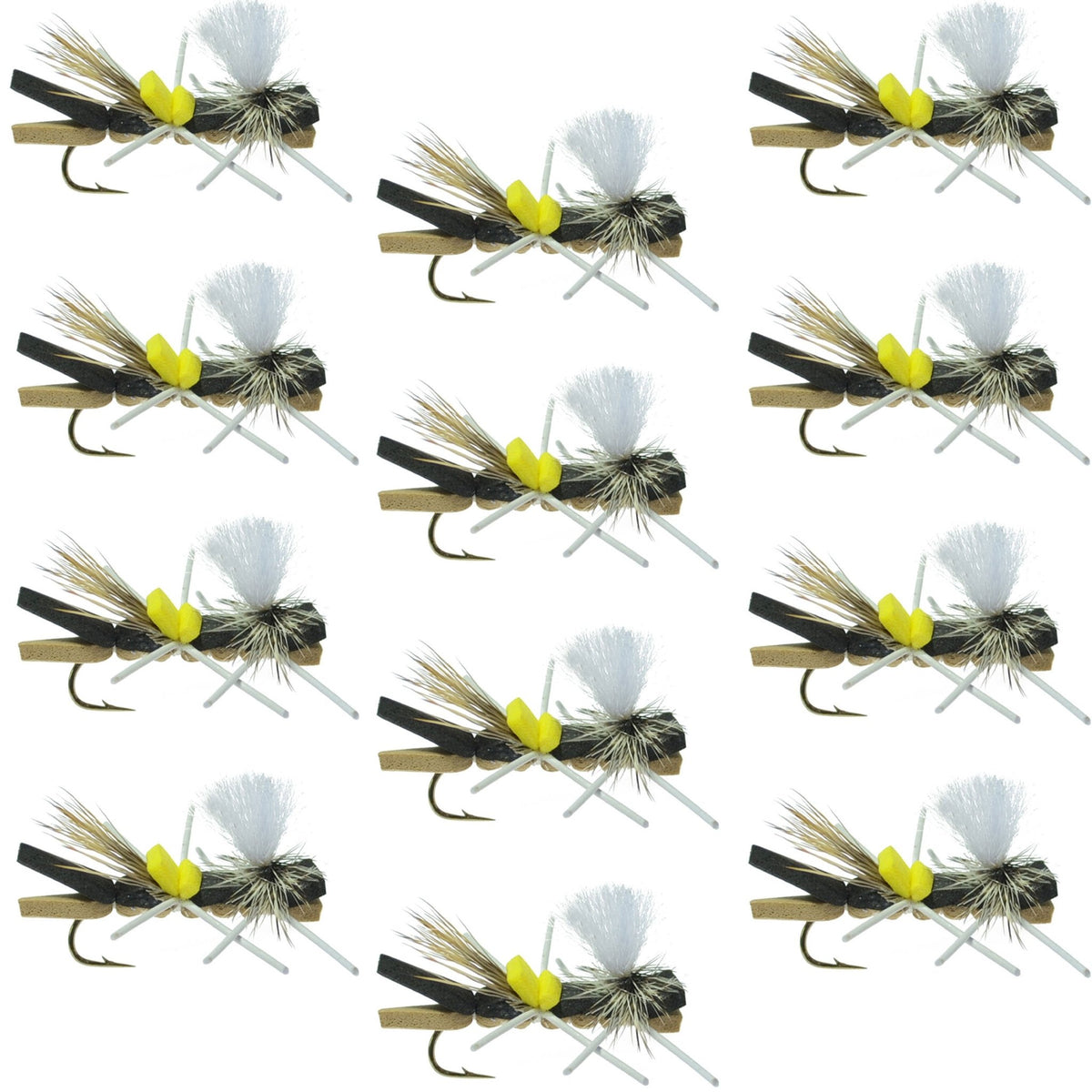 Parachute Chernobyl Ant Black Tan Foam Body Grasshopper Fly 1 Dozen Flies Hook Size 10 - Get Tight Gear