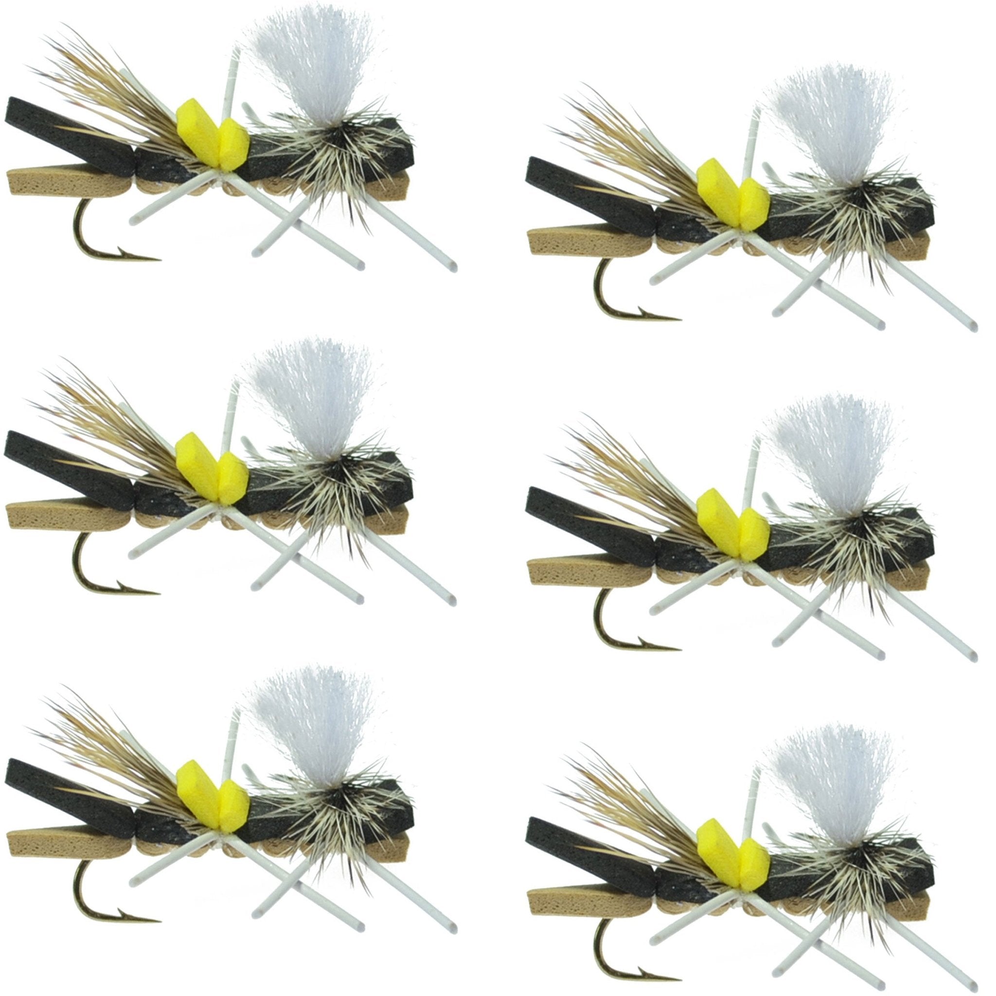 Parachute Chernobyl Ant Black Tan Foam Body Grasshopper Fly 6 Flies Hook Size 10 - Get Tight Gear
