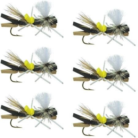 Parachute Chernobyl Ant Black Tan Foam Body Grasshopper Fly 6 Flies Hook Size 10 - Get Tight Gear