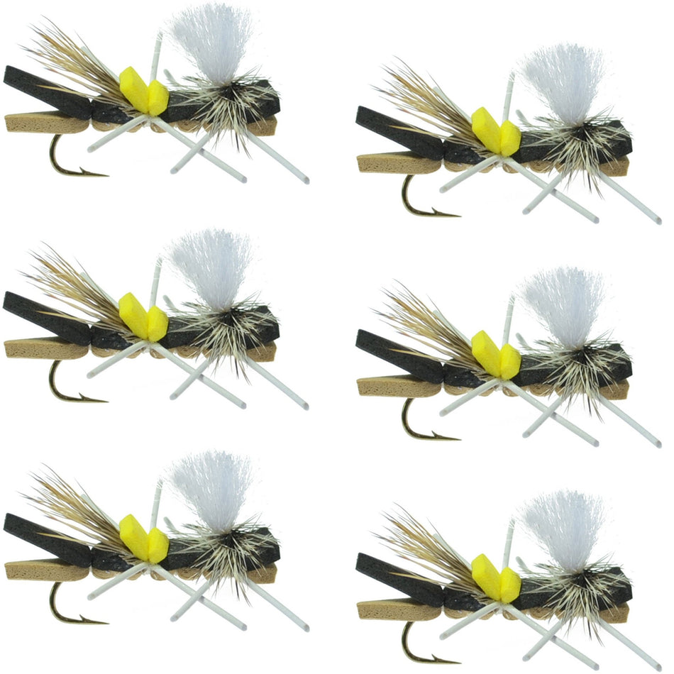 Parachute Chernobyl Ant Black Tan Foam Body Grasshopper Fly 6 Flies Hook Size 10 - Get Tight Gear