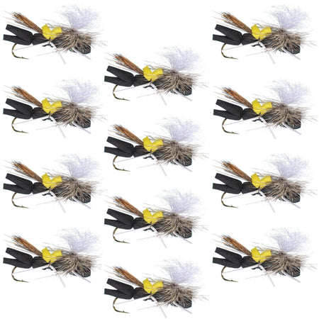 Parachute Chernobyl Ant Black Yellow Top Foam Body Grasshopper Fly 1 Dozen Flies Hook Size 10 - Get Tight Gear