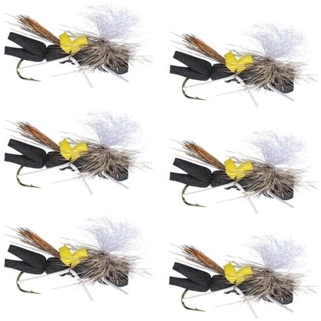 Parachute Chernobyl Ant Black Yellow Top Foam Body Grasshopper Fly 6 Flies Hook Size 10 - Get Tight Gear