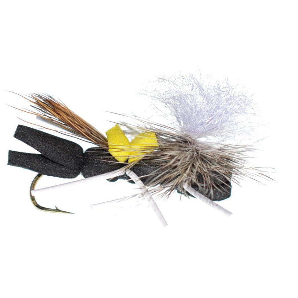 Parachute Chernobyl Ant Black Yellow Top Foam Body Grasshopper Fly 6 Flies Hook Size 10 - Get Tight Gear