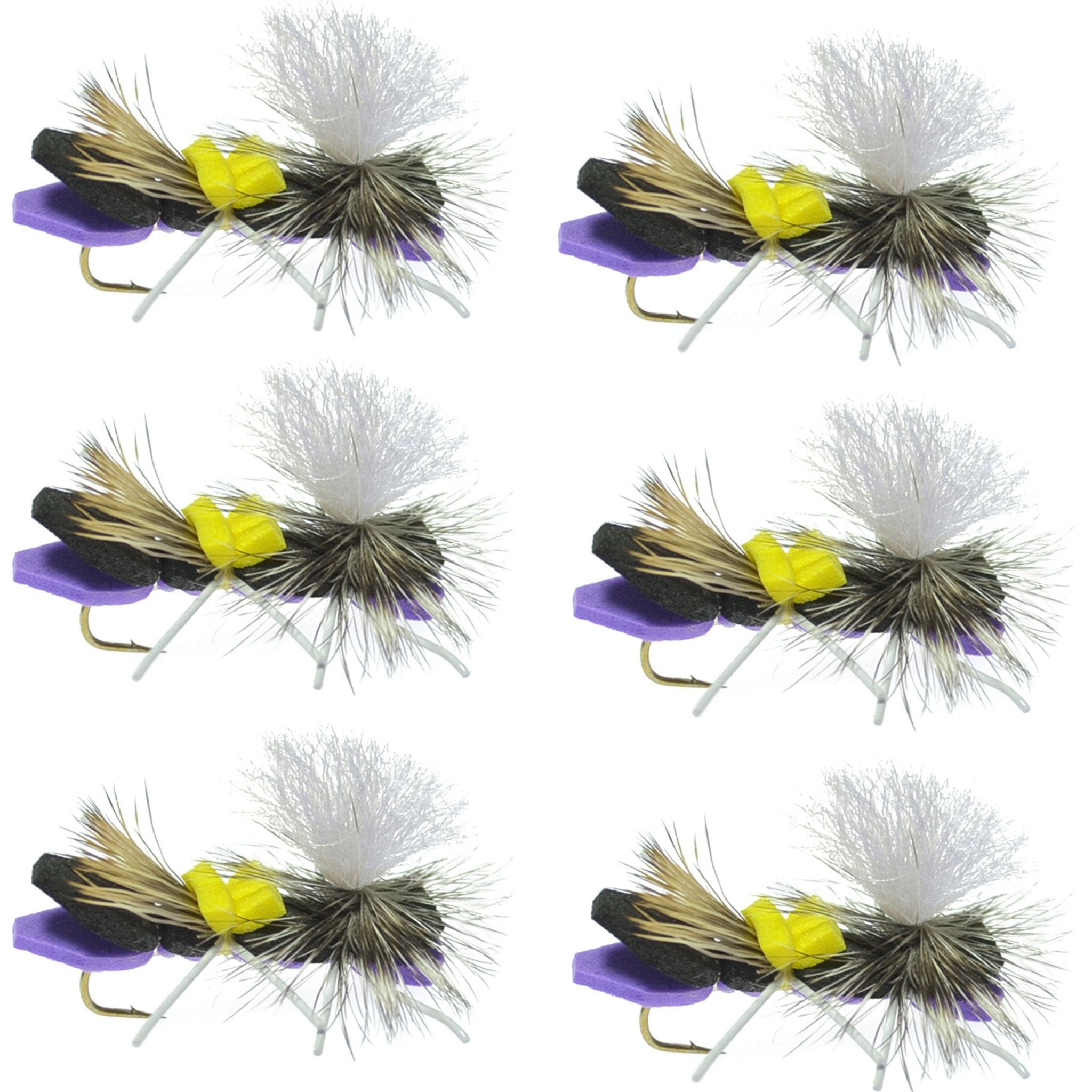 Parachute Chernobyl Ant Purple Foam Body Grasshopper Fly - 6 Flies Hook Size 10 - Get Tight Gear