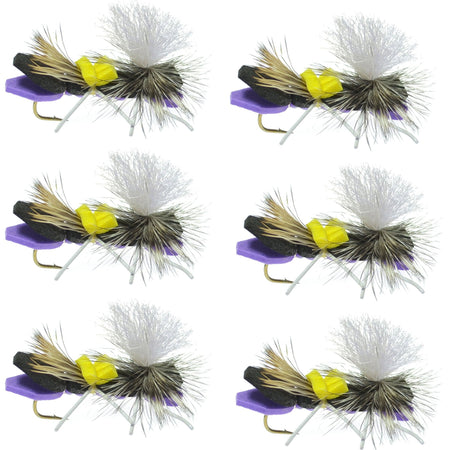 Parachute Chernobyl Ant Purple Foam Body Grasshopper Fly - 6 Flies Hook Size 10 - Get Tight Gear