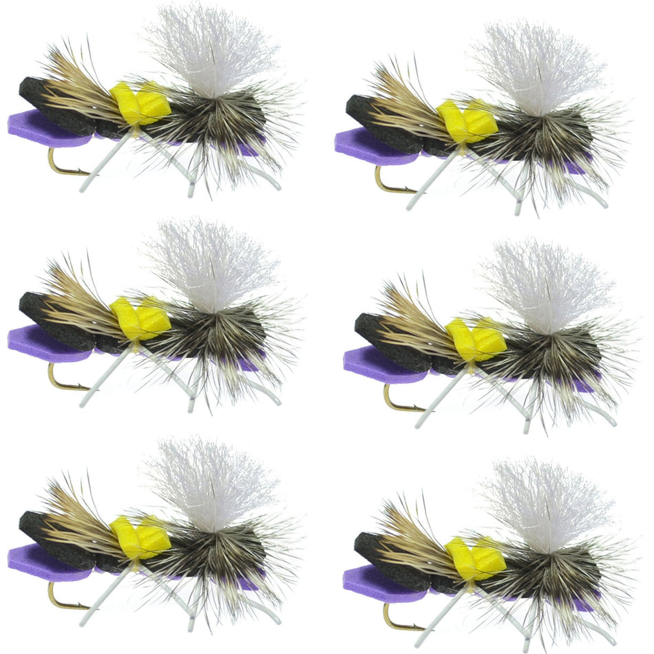 Parachute Chernobyl Ant Purple Foam Body Grasshopper Fly - 6 Flies Hook Size 10 - Get Tight Gear