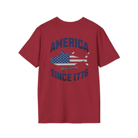 Patriotic Fish Graphic Unisex T-Shirt, July 4th Tee, American Pride Shirt, Casual Summer Top, Gift for Fishermen - Get Tight Gear