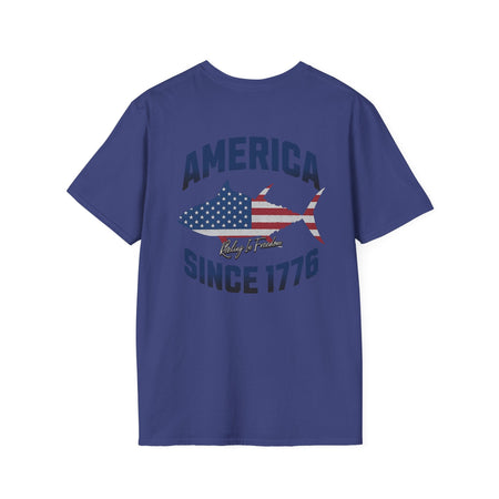 Patriotic Fish Graphic Unisex T-Shirt, July 4th Tee, American Pride Shirt, Casual Summer Top, Gift for Fishermen - Get Tight Gear