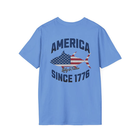 Patriotic Fish Graphic Unisex T-Shirt, July 4th Tee, American Pride Shirt, Casual Summer Top, Gift for Fishermen - Get Tight Gear