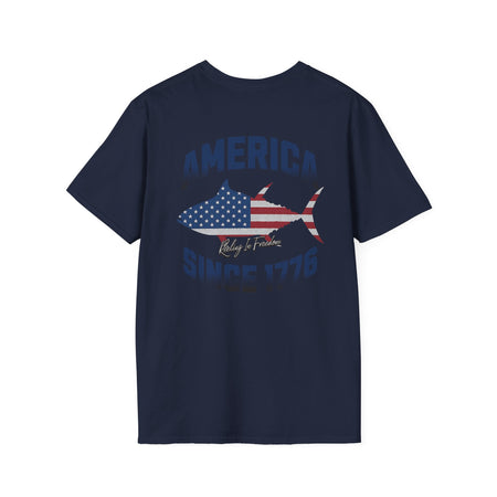 Patriotic Fish Graphic Unisex T-Shirt, July 4th Tee, American Pride Shirt, Casual Summer Top, Gift for Fishermen - Get Tight Gear