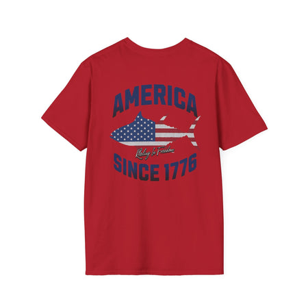 Patriotic Fish Graphic Unisex T-Shirt, July 4th Tee, American Pride Shirt, Casual Summer Top, Gift for Fishermen - Get Tight Gear